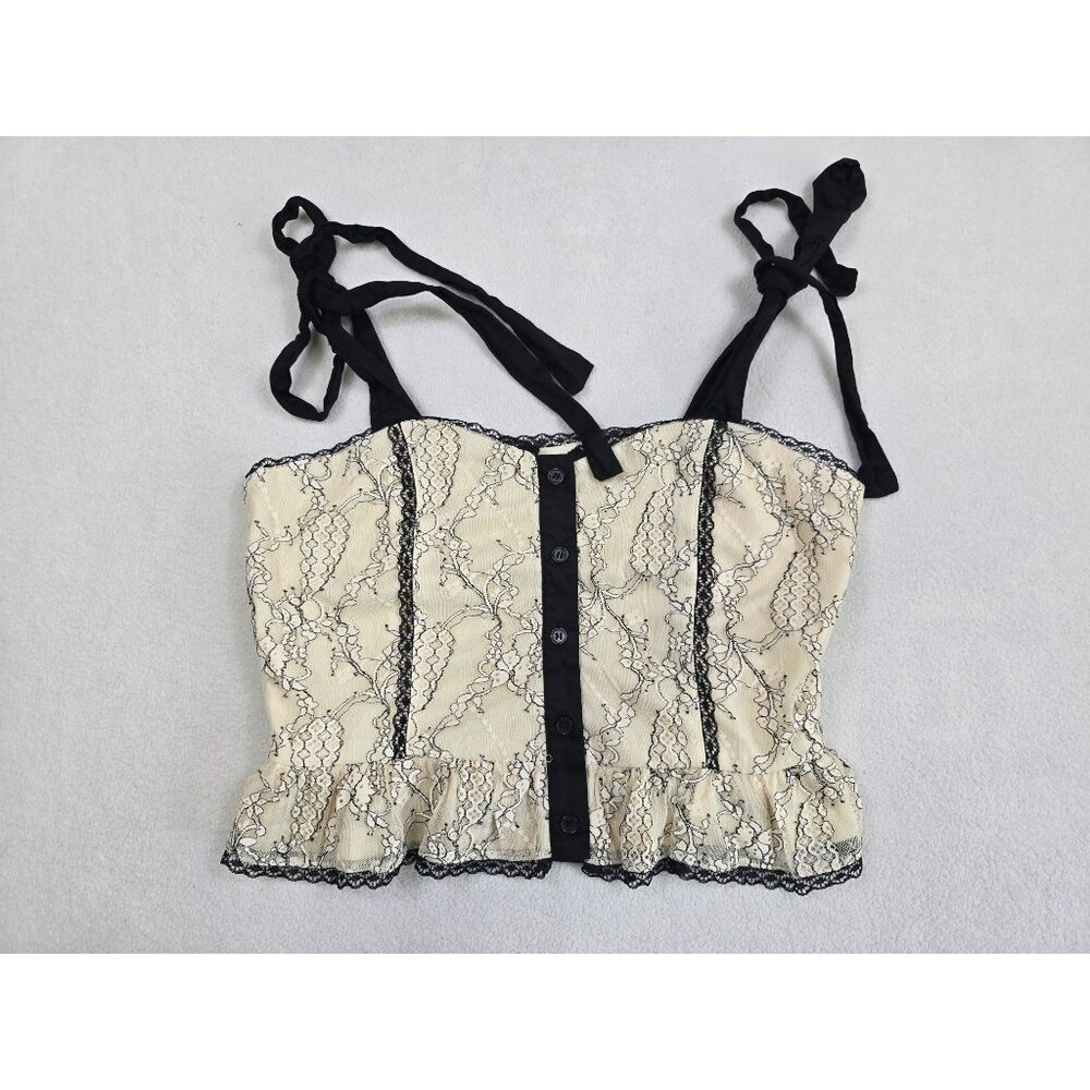 Lulus Lace Tie-Strap Crop Top Fitted Large Whimsigoth Never Worn
